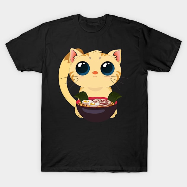 Chibi Anime Cat Ramen Lover T-Shirt by TheBeardComic